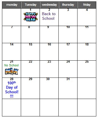 Monthly homework calendars